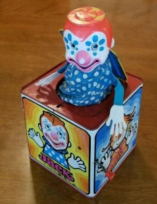 Vintage 1971 Mattel Jack In The Box Tin Wind Up Music Box With Pop - Up Clown