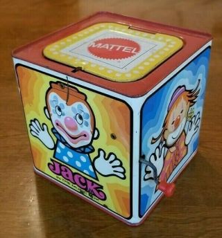 Vintage 1971 Mattel Jack In The Box Tin Wind Up Music Box with Pop - up Clown 2