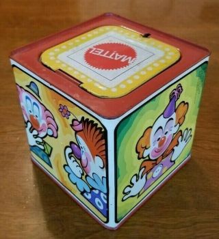 Vintage 1971 Mattel Jack In The Box Tin Wind Up Music Box with Pop - up Clown 3