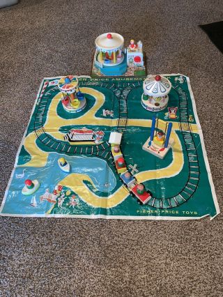 Vintage Fisher - Price Little People Amusement Park With Mat