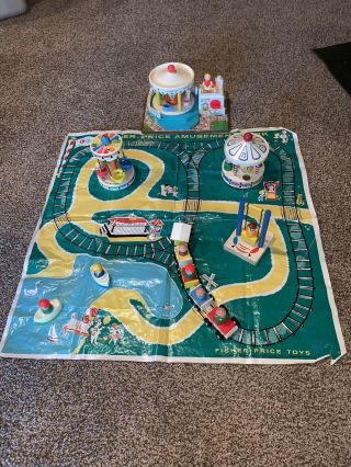Vintage Fisher - Price Little People Amusement Park With Mat 2