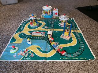 Vintage Fisher - Price Little People Amusement Park With Mat 3