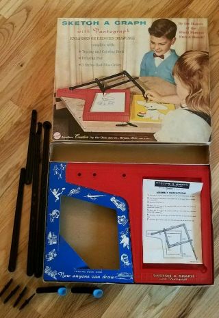 Vintage 1960 Toy Sketch - A - Graph Pantograph Tracing Drawing By Ohio Art Co Retro