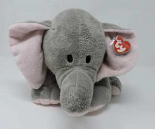 Ty Pluffies Elephant Winks Plush Gray Pink 18 " Soft Toy Extra Large Tylux