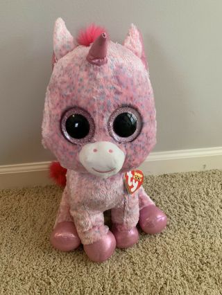 Ty Beanie Boos 17 " Rosey The Pink Unicorn Plush Animal Large Jumbo