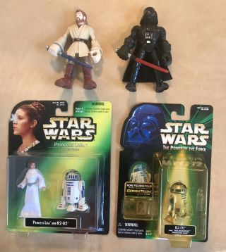 Kenner Star Wars Princess Leia & R2d2 Figures Plus Darth Vader & Obi Wan Kanobi