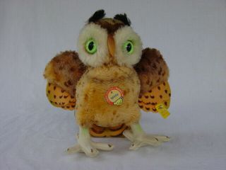 Vintage Steiff Owl " Wittie " With Tag & Button,  2620/22,  8 " Tall