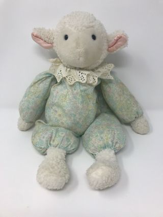 Vtg Vintage Eden Lamb Floppy Plush Floral Jumper Stuffed Baby Toy Silky Ears