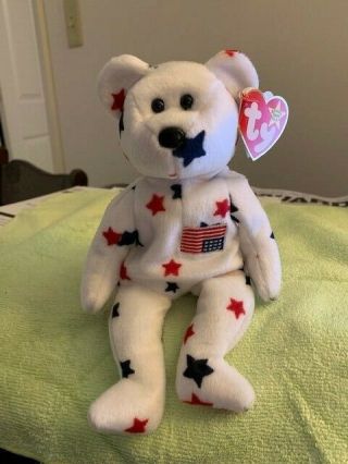 Ty Beanie Baby Glory With Up Side Down American Flag Patch.  Mwnts.