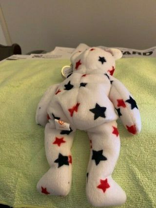 TY BEANIE BABY GLORY WITH UP SIDE DOWN AMERICAN FLAG PATCH.  MWNTS. 4