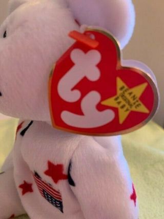 TY BEANIE BABY GLORY WITH UP SIDE DOWN AMERICAN FLAG PATCH.  MWNTS. 5