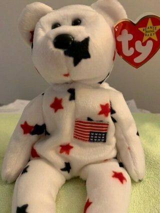 TY BEANIE BABY GLORY WITH UP SIDE DOWN AMERICAN FLAG PATCH.  MWNTS. 8