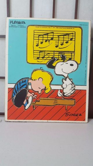 Playskool Peanuts Snoopy Schroeder Plays Piano Wood Puzzle 1958 Charles Schulz