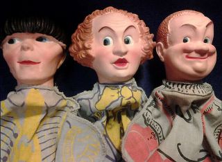 Vintage Set Of 1959 Three Stooges Puppets Larry,  Moe & Curly In