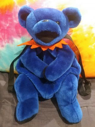 Steven Smith Grateful Dead Plush Bear Backpack,  Blue With Orange Collar