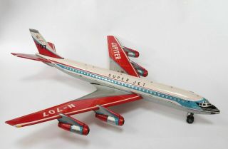 Vintage Rare Yonezawa Large Japan Tin Toy Airplane Boeing 707 Jet Jupiter