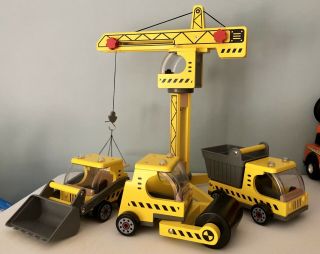 Pottery Barn Kids Wooden Toy Construction Set Crane Dump Truck Roller Dozer