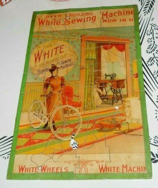 Clemens Silent Teacher OHIO Wood Puzzle advertising White Sewing Machine Bicycle 2