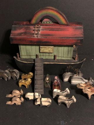 The Sunday Toy Co Noah’s Ark Hand Crafted W Noah Animals Whales