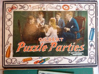 5 Antique A.  C.  Gilbert Puzzle Parties With Boxes,  Asst.  of s 1,  2 & 3 2