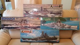 4 Tamiya 1/350 Battleships Yamato,  Musashi,  Bismarck,  And Tirpitz Motorized