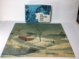 Vintage C1952 Wooden Jigsaw Puzzle J.  K.  Straus “the Village Pond” 226