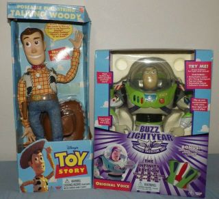 Toy Story Poseable Pullstring Talking Woody & Buzz Thinkway 1995 Infinityedition