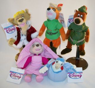 Disney Store " Robin Hood & Friends " Set Of 5 Plush Bean Bag Nwt & Rare