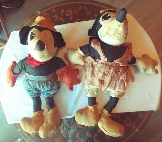 20 " Tall Mickey& Minnie Mouse Early Americana - Handmade Cloth Dolls,  Walt Disney