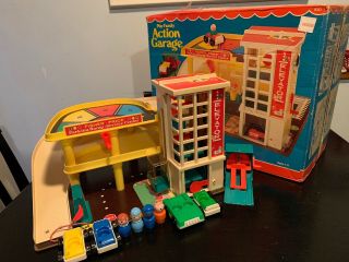 Vintage Fisher Price Little People Parking Garage 930 W Cars And People Complete