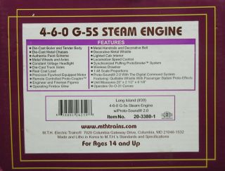 MTH Premier 20 - 3380 - 1 Long Island 4 - 6 - 0 G - 5s Steam Engine w/PS2 O - Gauge LN 11