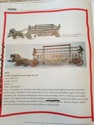 Antique HUBLEY fire Hook/Ladder (ca.  1910) cast iron,  horse drawn,  huge 33 1/2 