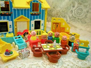 Vintage Fisher Price Little People Play family Yellow House 952 COMPLETE 34 pc 2
