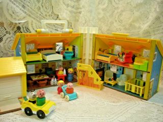 Vintage Fisher Price Little People Play family Yellow House 952 COMPLETE 34 pc 3