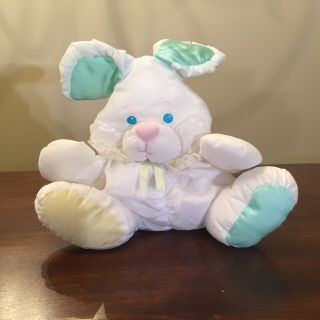 Vintage 1988 Fisher Price Baby Puffalumps White Plush Bunny W/rattle 1359