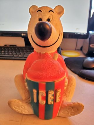 Vintage Colorful Rubber Icee Bear Advertising Figural Bank