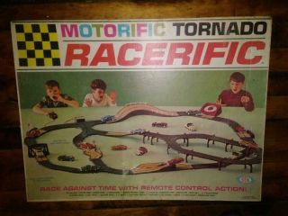 1960s Ideal Toys Motorific Racerific Tornado Slot Car Track And Car Case,  3 Cars