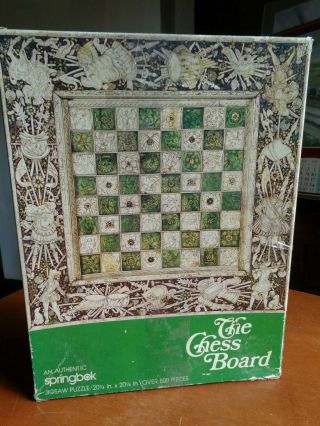1975 The Chess Board Springbok 500 Piece Jigsaw Puzzle 20 1/4 X20 1/4.  Complete