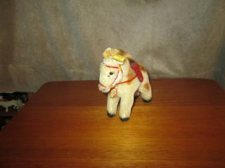 Steiff Mohair Pinto Pony With Red Saddle
