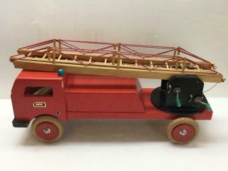 Large Vintage Brio Wooden Ladder Model Fire Truck Made In Sweden Toy