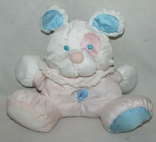 Fisher Price Puffalump Blue Mouse Nylon Rattle Baby Toy White Pink 12 " Vintage 3