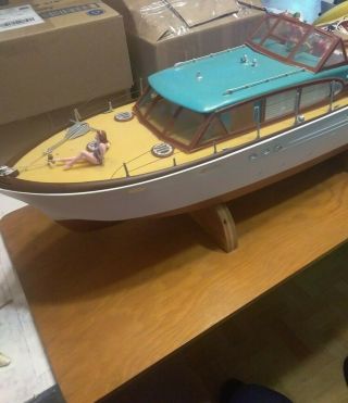 RARE MARX Model Chris Craft Constellation Yacht BOAT MODEL W WOODEN STAND PICS 2