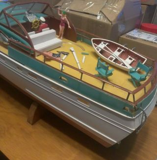 RARE MARX Model Chris Craft Constellation Yacht BOAT MODEL W WOODEN STAND PICS 3