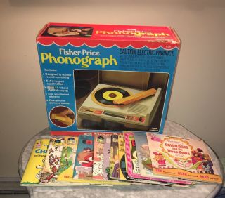 Vintage Fisher Price Phonograph Record Player Plus 11 Books/records