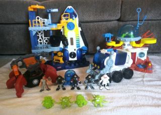 Huge Fisher - Price Imaginext Space Shuttle,  Moon Base,  Vehicles,  Figures -