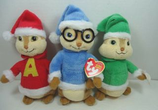 Alvin And The Chipmunks Christmas Plush Ty Beanie Babies