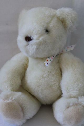 Vtg Gund 1985 Soft Stuffed Musical Key Wind Teddy Bear Plush/toy White 10 " (z5)