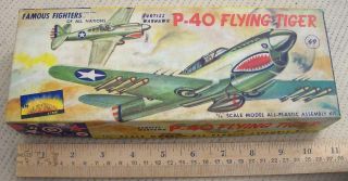 Rare 1954 / 55 Aurora P - 40 Flying Tiger 1/4 " Scale Model Kit Complete Ex