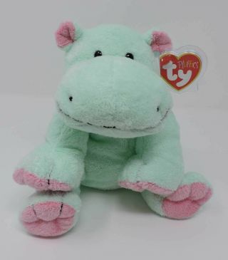 Ty Pluffies Tubby Hippo Plush Green Pink 9 " Soft Toy Tylux