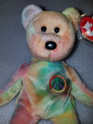 Rare Ty Beanie Baby Peace Bear - Collectible 1996 - With P.  E.  Pellets